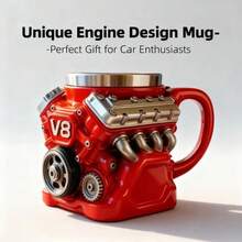 Retro Engine Coffee Mug, V8 Engines Stainless Steel Cup, Personalized Double Wall Insulation Car Mug With Handle Perfect For Father's Day, Christmas, Husband, Mechanic, Car Enthusiast(1pc) - Red - View 5