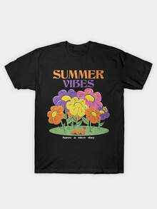 Retro Summer Vibes Bright Floral Graphic - Black - View 1
