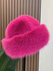 1pc Women's Fluffy Bucket Hat, Thickened Warm & Soft, Korean Style, Winter