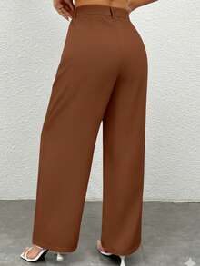 Women's Casual Loose Wide-Leg Pants With Pockets, Solid Color - 鏽棕色 - 查看 2