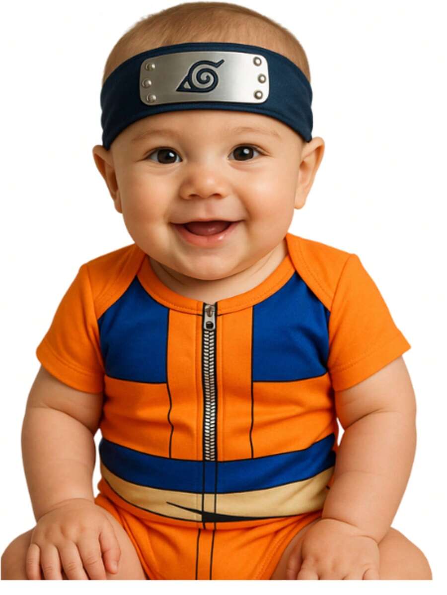 Baby Boy Bodysuit + Themed Headband For Monthly Milestones - trái cam - Xem 1