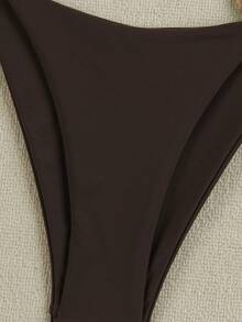 Chocolate Brown Bikini Set With Gold Star Charm – Adjustable Thin Straps & Minimalist Design, Boho Chic Swimsuit - màu nâu - Xem 3