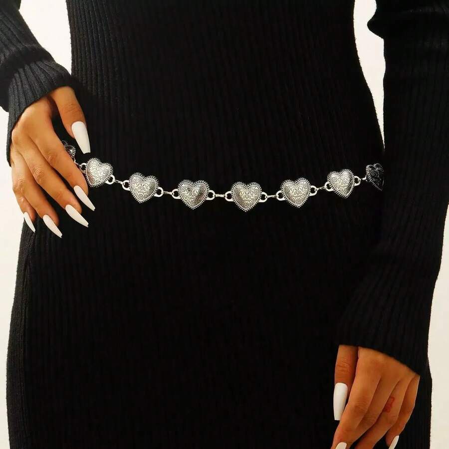 1pc Women's Metallic Retro Bohemian Fashion Waist Chain, Versatile Dress Waist Belt Accessory - Multicolor - View 1