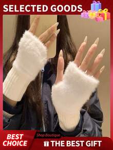 2 Pairs Women's Cashmere Wool Fingerless Gloves, Soft & Warm, Luxury Solid Color Fuzzy Knitted Fingerless Gloves, Warm Wool Fingerless Gloves, Women's Winter Fuzzy Knitted Warm Gloves, Wrist Leak-Proof, Multifunctional - Multicolor - View 4