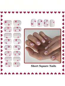 Valentine's Day Nails, 24pcs Creamy White Gloss Red Heart, Heart-Shaped Full Coverage Fake Nails Set. Suitable For Women's Dates, Gatherings, Weddings, Daily Use, Dance Parties And Other Occasions. Nail Art Supplies, Nail Art, Valentine's Day Nails. - Multicolor - View 4