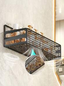 1pc,Kitchen Bathroom Storage Rack, Toilet Toiletries Corner Storage Rack, Iron Art Punching Free Storage Basket, Kitchen Supplies Storage Basket, Cosmetics Storage Rack Bathroom Accessories - Black - View 3