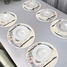 Set 1/2/4/6/8/300 buc, șervețele rotunde de lux, fundal negru cu modele de lună și felinare de Ramadan, dimensiuni 15*15 inch/38*38 cm. Mai multe modele disponibile, fiecare perfect potrivit pentru cinele de Ramadan și decorul casei. Fabricate din material 100% poliester, lavabile la mașină, o alegere ideală pentru decorarea casei. - Multicolor - Vizualizare 9