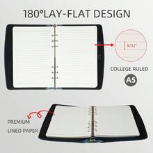 OnMove - Carpeta de 6 anillos, recargable, de piel auténtica, con soporte para bolígrafos, 160 páginas, cuaderno a rayas universitarias, para trabajo, notas, viajes, escuela, color verde A5 - 1 - Ver 3