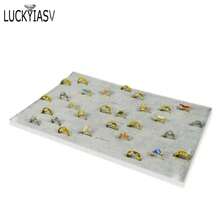 Bandeja de espuma para joyería, revestimientos de inserciones DIY, anillos de joyería de terciopelo gris/negro, pulsera, reloj, caja mostrada, pendientes, bandeja con agujeros, 1 ud. - Ranura para 100 anillos grises - Ver 13