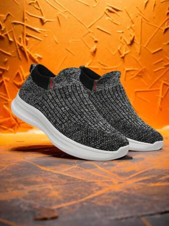 Men's Lightweight Breathable Low-Top Sneakers, EVA Sole, 4-Season Style In Black/Grey/Khaki/Black & White, Suitable For Running, Gym, Travel, Casual Wear And Streetwear Outfit, Minimalist Street Style Design