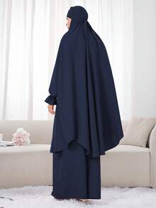 2pcs Nida Fabric Women Loose Comfortable Khimar Abaya Dress Set, Suitable For Outdoor Prayer, All Season, Muslim Islamic Clothing, Khimar Hijab Prayer Jilbab - 彩色 - 查看 3