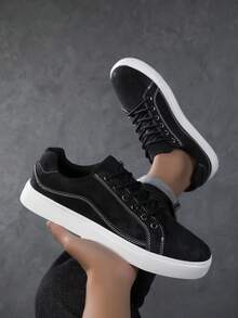Men's Sports Shoes, Men's Casual Shoes,Fashionable And Personalized Street Student Handsome Shoes, Lace Up Men's Shoes, Men's Board Shoes - Black - View 3