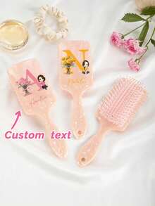 1pc Personalized Hair Brush For Girls With Name-Mother Daughter Gifts, Customized Birth Flower Bouquet Initial And Cartoon Character On Air Cushion Comb, Cute Birthday Gift Daughter Gift From Mom - Multicolor - View 3