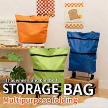 Lekki, składany, zielony wózek sklepowy z kółkami – wytrzymały poliester, ładowność 44,09 funta, zapięcie na zatrzask, poręczny, poręczny, wygodny do dostawy do domu i użytku na zewnątrz - Wielokolorowe - Zobacz 10