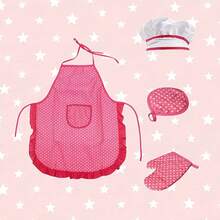 烹饪烘焙角色扮演玩具套装——厨师围裙、帽子、手套及配件，粉色角色扮演厨房服装，艺术绘画，课堂活动，生日、万圣节和圣诞节礼物 - 彩色 - 查看 6