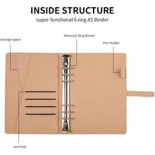 Organizador de carpetas A5 – Planificador de negocios unisex – Diario de piel sintética – Carpeta de 6 anillos recargables, bloc de notas, organizador de viaje para hombres y mujeres (Gris) - Gris - Ver 5