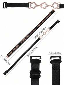 1 Pair Adjustable Metal Chain & Letter Print Shoulder Strap Set, Invisible Non-Slip Rhinestone Decor Shoulder Straps For Party, Backless Dress, Daily Wear - Multicolor - View 5