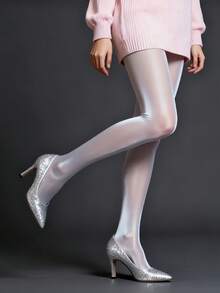 1 đôi quần tất Aurora bóng bẩy cỡ lớn dành cho nữ, quà tặng Giáng sinh - trắng - Xem 3