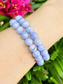 1 Stück 4/6/8mm Blauer Achat Spitzenarmband, Natürlicher Stein Elastikarmband, hilft Angst, Stress und Ruhe zu lindern, Geschenk - blau-violett - Übersicht 4