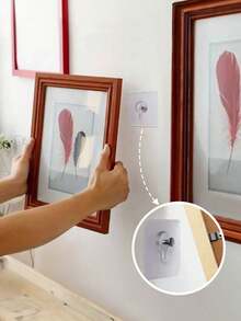1-10pcs/Set Heavy Duty Self-Adhesive Wall Hooks, Suitable For Hanging Pictures, Frames, Bags, Kitchen Utensils - No Screws Needed, Washable, Reusable, No Drilling Required - Ideal For Home Decor And Organization - Transparent - View 2