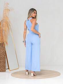 Tailored Jumpsuit With Zipper M3094 - Celeste - Ver 2