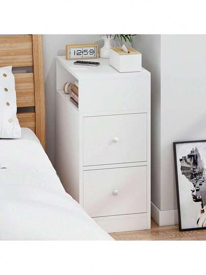 Buro de Noche de Madera con 2 Cajones para Sala y RecáMara, ctg009506, Minimalista Mesa Auxiliar de Fácil Montaje, Tallas de L30xW30xH66(cm)