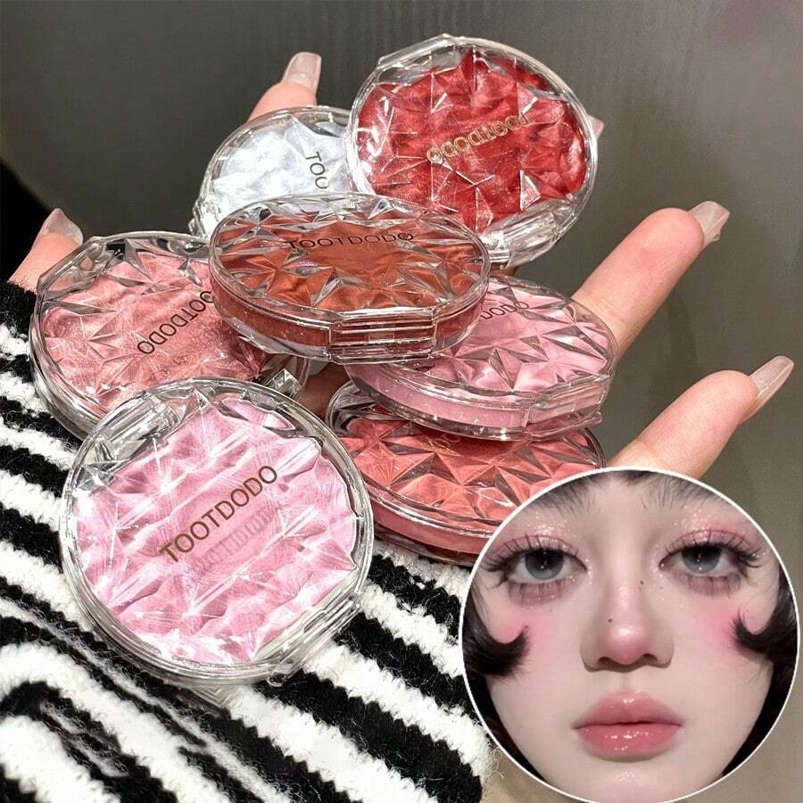 TOOTDODO 微闪粉/蜜桃色腮红膏，蜜桃光泽腮红，柔滑质地，持久水润自然光泽，适合日常可爱妆容和派对妆容，Y2K 美学玫瑰色调