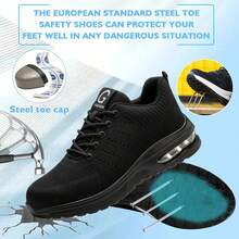 New Black Safety Shoes Men Women,Comfortable Breathable Air Cushion Work Shoes,Indestructible Steel Toe Sneakers,Fashion Construction Working Boots,Steel Toe Non Slip Work Shoes,Cushioned Insole Lightweight Work Sneakers,Anti-Smash, Anti-Puncture, Classic Sports Fashion, Breathable Low-Top, Wear-Resistant, Flexible, Comfortable Soft Sole, Outdoor Work Site Protective Shoes  (Women Please Order 1.5 Size Smaller)Christmas Gift/Festival Gift - 黑色 - 查看 7