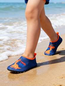 儿童水鞋，男童款，卡通恐龙图案，配太阳镜和“酷男孩”印花，海军蓝橙色，速干防滑，适合沙滩、泳池等水上活动 - 彩色 - 查看 2