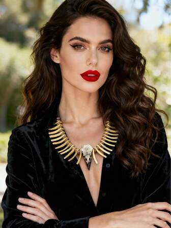 1 pieza Collar de cáscara de coco con calavera de cuervo vikingo vintage - Diente asimétrico de resina animal, accesorio de estilo gótico, collar colgante de diente de cuentas retro, collar de moda unisex