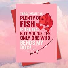 1pc Plenty Of Fish Love And Fishing Rod Humor Card Greeting Card With Envelope Playful Romantic Sea Life And Angling Design Perfect Valentine's Day Gift For Friends, Colleagues, Partners, And Loved Ones