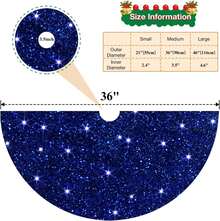Falda de árbol de Navidad azul de 36 pulgadas con lentejuelas de terciopelo brillantes y collar de purpurina para árbol de lápiz y decoraciones azules de Navidad - Blanco - Ver 11