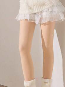 1 Peça Meia-calça Quente de 220g para Mulheres com Forro, Uso Casual Diário, Confortável e Quente para Outono/Inverno - Damasco - Visão 3