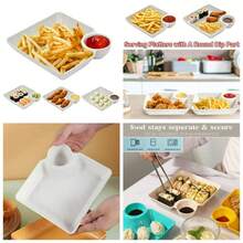 4-Piece Chips And Salsa Serving Plates Set With Dipping Sauce Rack For Appetizers Veggie Platter Sushi Tacos Charcuterie Barbecue Party Buffet Reusable White Dish Trays - 1 - Xem 1