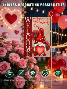 1 pieza Bandera de jardín del Día de San Valentín, bandera de bienvenida de poliéster de doble cara, diseño de gnomo con corazón, decoración exterior de arpillera impermeable, 12x18 pulgadas, con uso multipropósito para el hogar, el porche, el patio - Multicolor - Ver 8