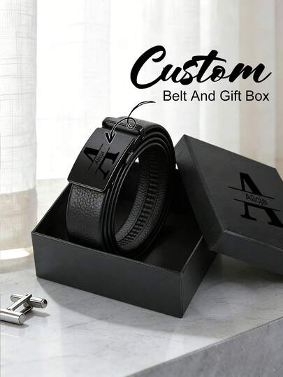 Estuche de regalo personalizado Cinturón de cuero para hombres, cinturón de estilo nuevo personalizado con hebilla automática, adecuado para hombres jóvenes y de mediana edad, estilo coreano, perfecto para pantalones casuales de negocios, adecuado para adolescentes, adultos jóvenes y hombres, para uso casual, actividades al aire libre, deportes, vacaciones, regalos del Día de San Valentín, regalos de graduación, regalos de cumpleaños y uso diario.