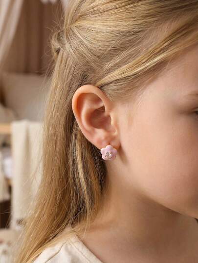 1pair Girls Beautiful Sweet Star Shaped Zirconia Colorful Five-Petal Flower Hoop Earrings Suitable For Kids Festival & Birthday Gift For Party Beach Travel Vacation Dates And Daily Life