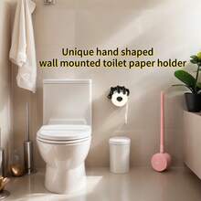 1pc Self-Adhesive Toilet Paper Holder, Resin Tissue Paper Dispenser, Absorbent Paper Towel Rack, Bathroom Paper Towel Holder, Black/White Bathroom Accessories, No Drilling, Wall-Mounted, Toilet Storage Rack, Bathroom Hardware, Halloween Bathroom Decor - Multicolor - View 2