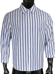 男士条纹长袖休闲开衫 - 白色 - 查看 3