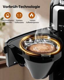 Aigostar Kaffeemaschine mit Mahlwerk 1400W filterkaffeemaschine 7 Mahlgrade 3 Brühstärken 1,5 Liter Coffee Machine 2-12 Tassen 24H Timer Warmhaltefunktion Schwarz für frischen Kaffeegenuss - EU E-Typ Stecker (220-240V) - Übersicht 8