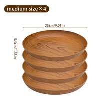 4 đĩa nhựa vân gỗ, dùng đựng salad, bánh mì, sandwich, bữa sáng, mì Ý, cơm, khay phục vụ, an toàn khi sử dụng trong lò vi sóng và máy rửa chén, phù hợp cho gia đình, nhà hàng, tiệc tùng, cắm trại ngoài trời, sử dụng hàng ngày trong nhà bếp, vật dụng cần thiết cho kỳ nghỉ. - Màu vân gỗ - Xem 11