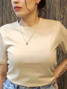 Women's Plain Casual T-Shirt, Basic Unisex Shirt, Comfortable Premium 100% Cotton Fabric, Suitable For All Occasions. - Caqui - Ver 2