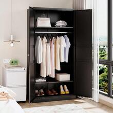 Metal Armoire Wardrobe Closet With 2 Doors 72'' Wardrobe Cabinet With Hanging Rail Metal Closet With Adjustable Shees For Bedroom Require Assembly Black 72inch - 黑色 - 查看 3