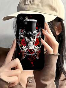 Estuche para teléfono con patrón de calaveras, pistolas y rosas Compatible con estuches para teléfonos   17  16 Pro Max  15 Pro Max  13 y  12 Hecho de material TPU a prueba de caídas, resistente al desgaste y cómodo de sostener Un gran regalo para familiares, amigos, seres queridos, novios / novias y para Navidad y Año Nuevo - Negro - Ver 3