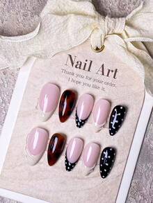 10 قطع أظافر مصنوعة يدويًا للضغط عليها، أظافر قصيرة، أظافر مزيفة، طقم فن الأظافر، مناكير فرنسي، شكل اللوز، جميلة، نقاط، وردي، أبيض، أحمر، أسود، سطح مطلي بالجل، طراز أنيق بسيط، مناسبة للسيدات والفتيات للحفلات - متعدد الألوان - مشاهدة 12