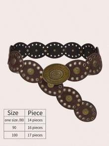 SGIAWETA-1pc Western Cowgirl Bohemian Style Women's Belt, - BOHO Belt, - Western Waist Belt, - Gothic Velvet Patchwork Waist Belt, - Women's Fashion Accessory, - Autumn/Winter Coffee Color Retro Bronze Floral Oval Waist Belt, - Dress Accessory, - Suitable Party, - Beach, - Music Festival-Birthdaygift - Brown - View 4