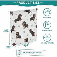 Carpeta impresa de 3 anillas, carpeta de anillos en D con bolsillos, carpeta decorativa para la escuela universitaria u oficina, lindos perros salchicha color negro bronceado - talla únicax2 - Ver 11