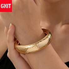 GNIT 18K Gold Plated Thick Bangle Bracelet, Minimalist Fashion Stacking Bracelet, Suitable Jewelry Accessory For Girls And Young Women - Gold - View 5