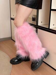 Hairy Leg Socks - Soft And Fluffy Boot Covers For Autumn And Winter, Perfect For Halloween And Santa Claus Costumes, Slim And Comfortable Wide Leg Socks - JK Mid Leg Socks. Valentine's Day Clothing Matching, FKNF - 粉色 - 查看 2