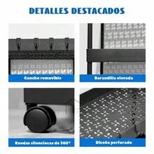 Carrito organizador con ruedas, estante de almacenamiento multiusos con ganchos, carrito auxiliar de cocina/baño/oficina, organizador para despensa - Negro - Ver 8